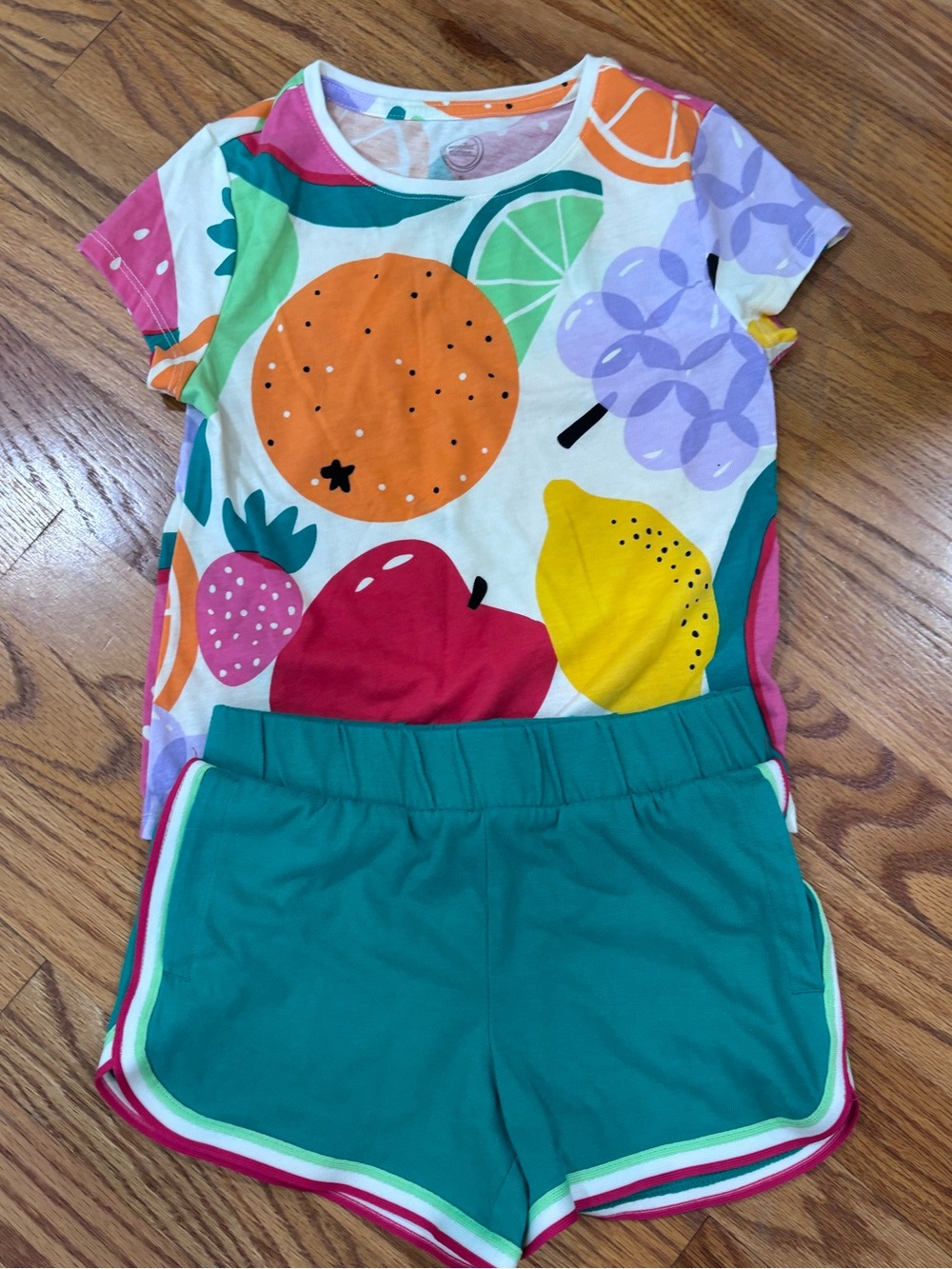 Kids Fruit Graphic Tee and Teal Active Shorts Set 6/7